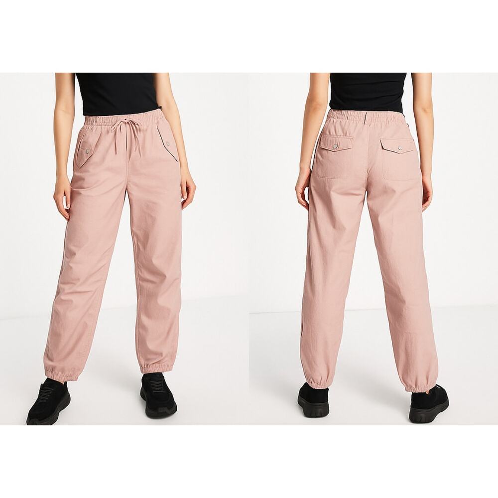 NWT ASOS Parachute Cargo Joggers Sz 2 Pink Utility Drawstring Pants